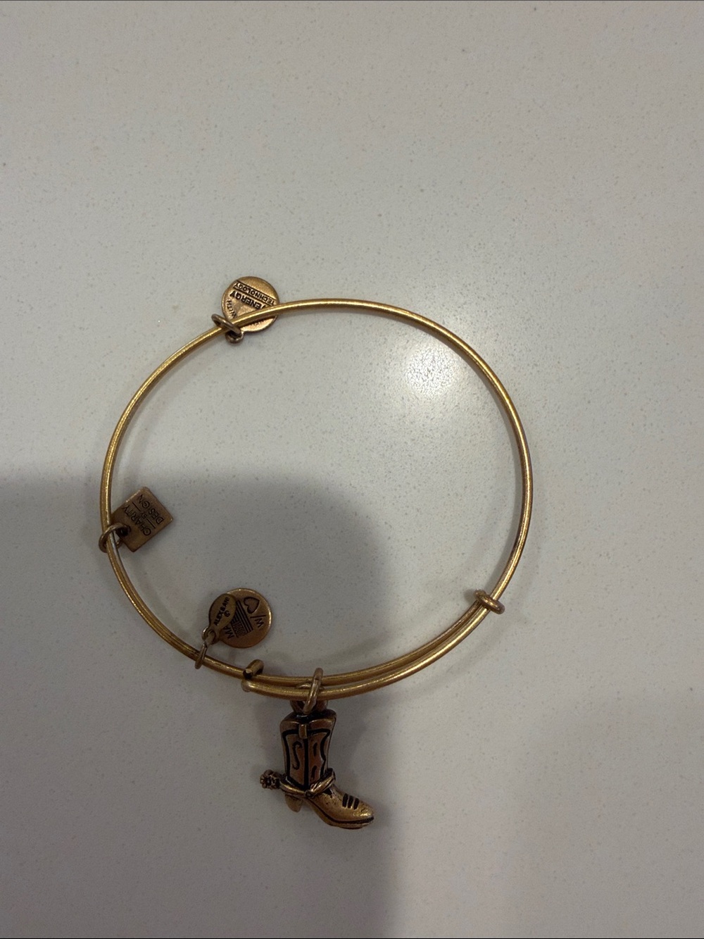 Alex and Ani Gold Cowboy Boot Charm Bangle Bracelet